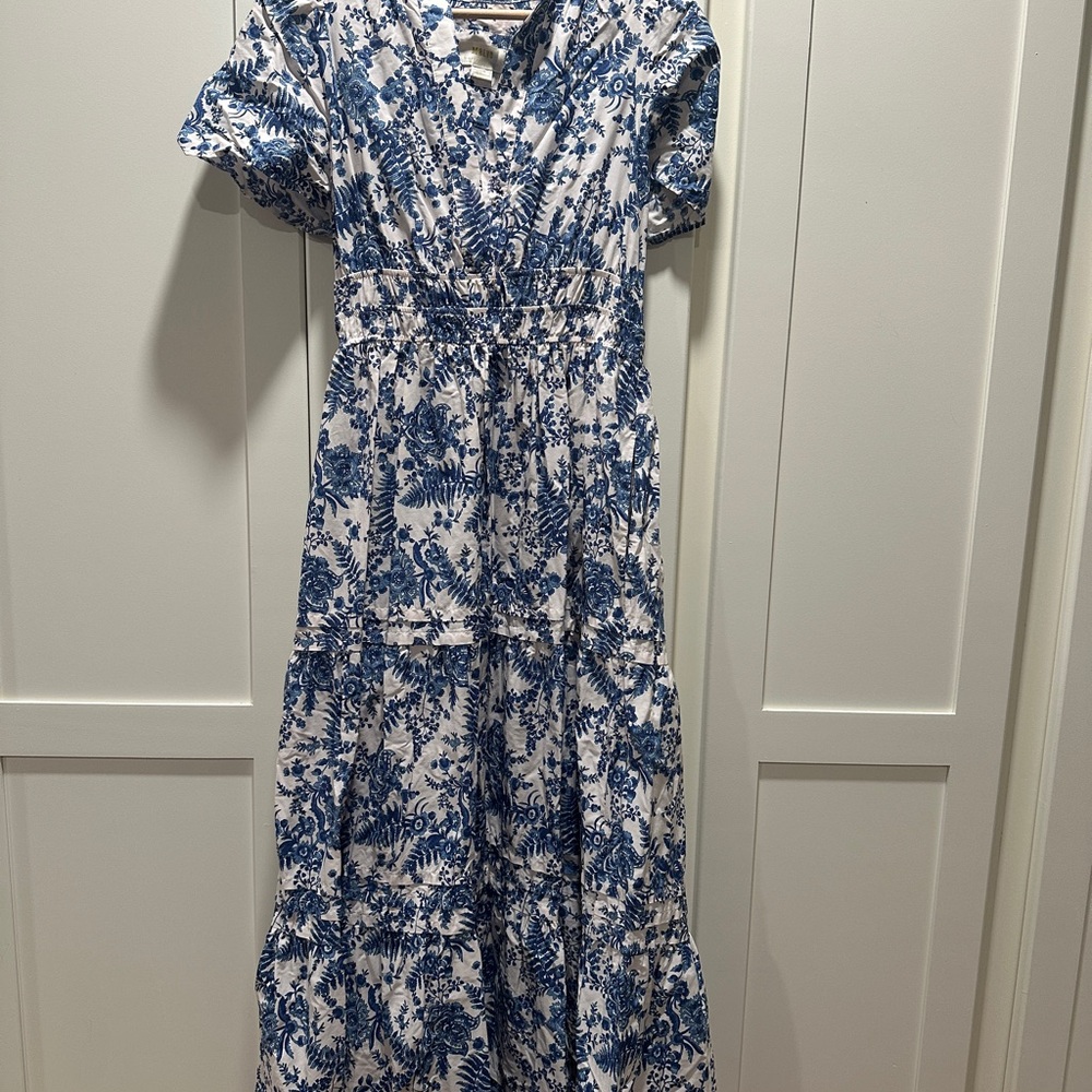 Maeve Blue and White Tiered Maxi Sundress